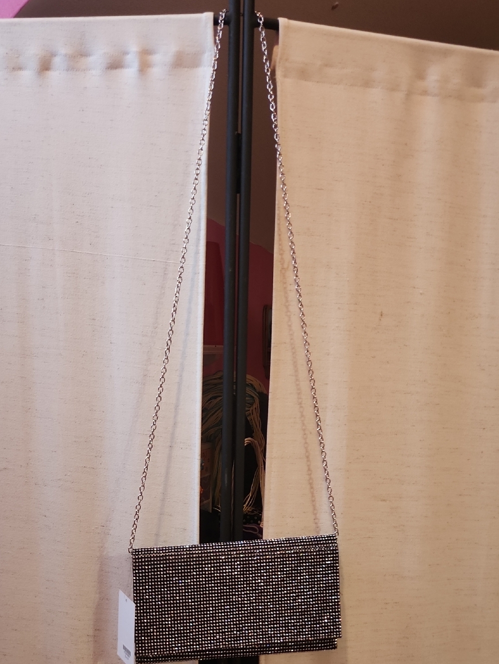 Crystal-Embellished Black Evening Crossbody Bag